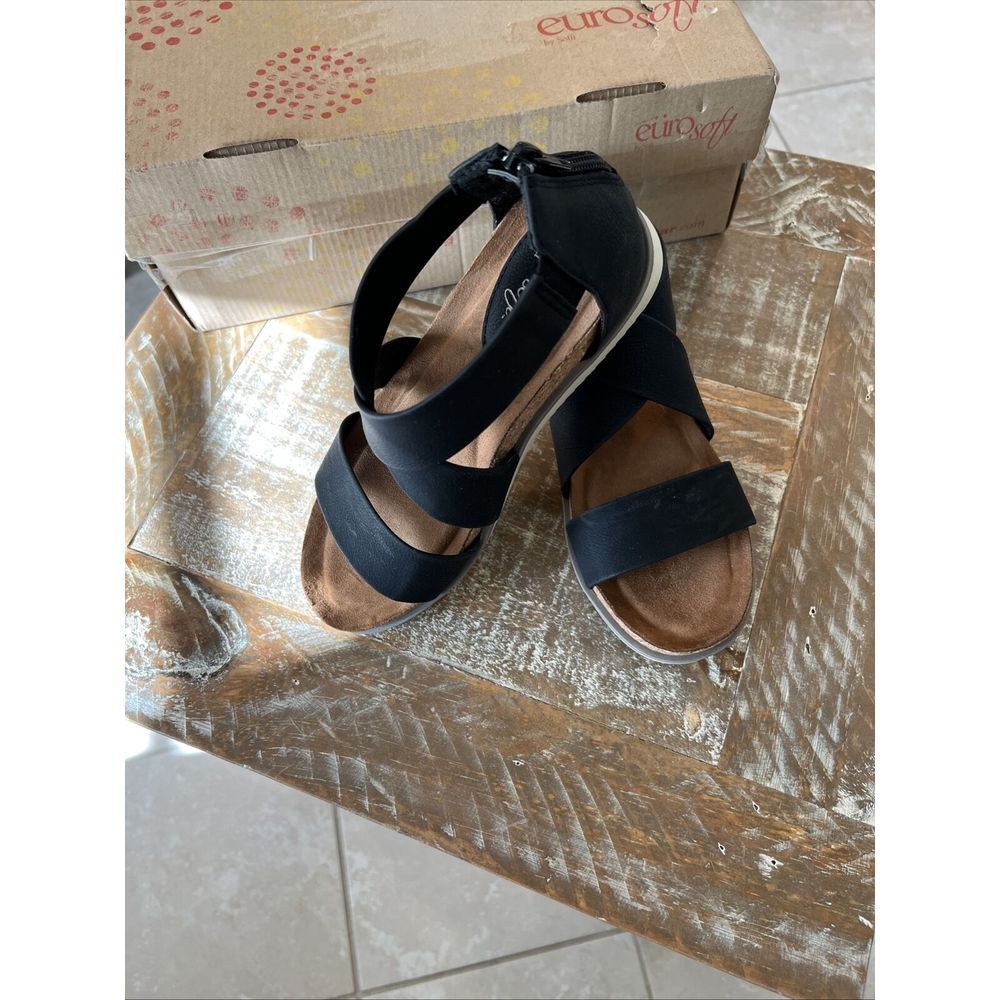 Sofft Black Strappy Wedge Sandals